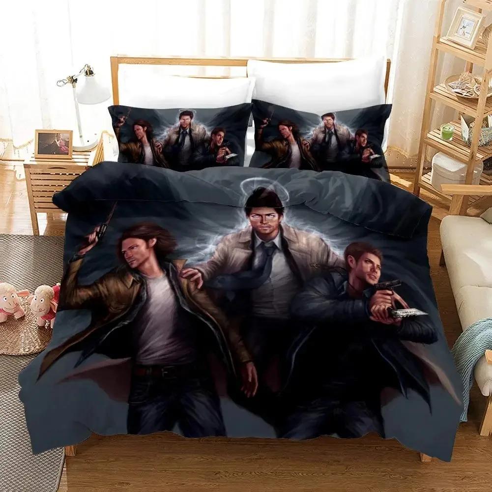 Supernatural Bettwäsche-Set für Jungen und Mädchen, Twin Queen Size, Bettbezug, Kissenbezug, Bett Jungen, Erwachsene, Mode, Heimtextilien 140x200cm 3pcs