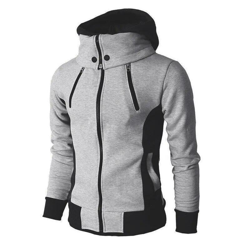 Strickjacke Hoodie Männer Jacken Herbst Winter Casual Fleece Mäntel Bomber Jacke Hoher Kragen Mit Kapuze Mantel Männlich Outwear Slim Fit Hoody US XXL licht grau