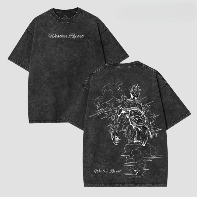 Wettervorhersage JoJo's Bizarre Adventure Comic Herren Vintage Gewaschenes Lässiges Baumwoll-T-Shirt L gray