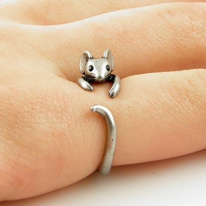 Punk Maus Tier Wrap Ring Punk Mäuse Vintage Retro Ringe Für Frauen Anel Boho Chic Maus Ring MÄNNER Schmuck silber