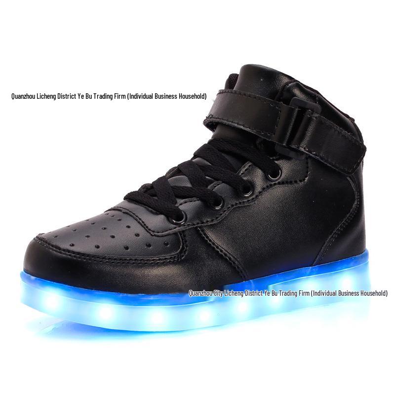 Leuchtende USB-Lade High-Top Skateboard-Schuhe: Modische Größen für Eltern-Kind, Paare und Herren 41 schwarz