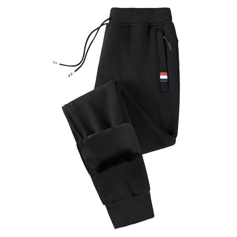Winter Lammwolle Warme Freizeithose Herren Fitness Jogging Jogginghose Männlich Solide Kordelzug Hose Fleece Gerade Hose XXXXL schwarz