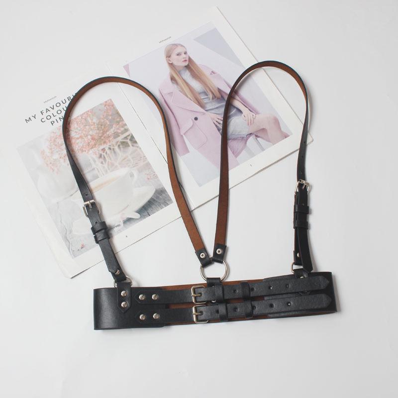 Damen Punk Doppelriemen Leder Weste Gürtel für Anzüge, Mäntel und Kleider 100 cm schwarz