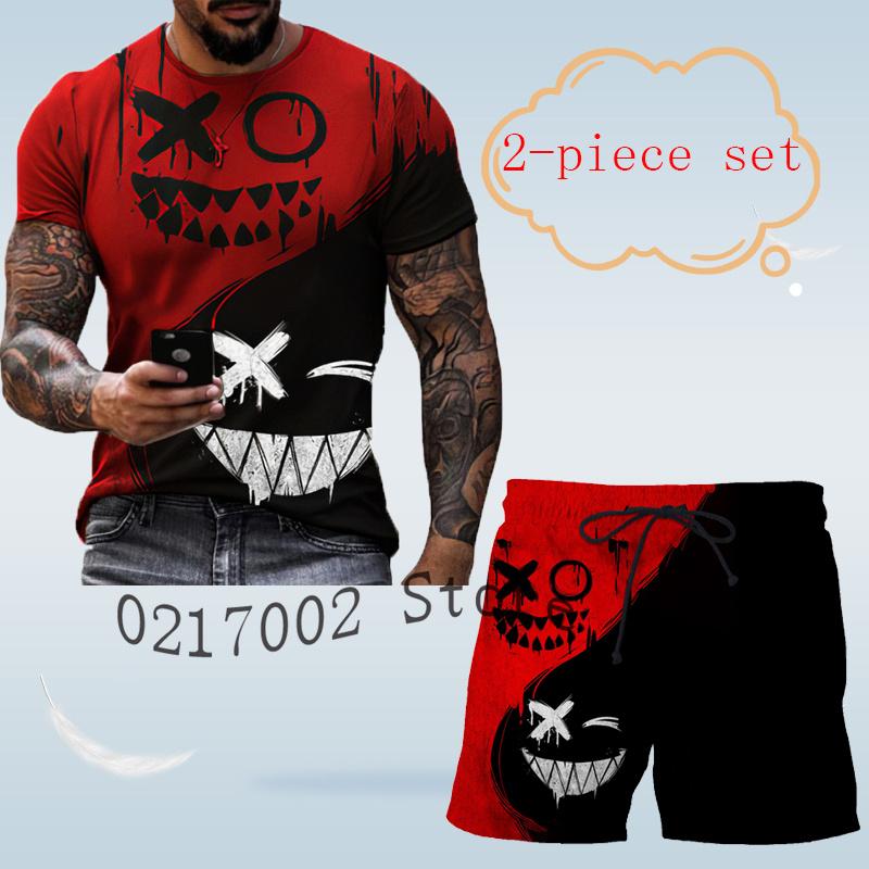 Sportbekleidung Herren Sommer Kurzarm, 3D T-Shirt + Shorts Herren Sportbekleidung 2 T-Shirts + Sportbekleidung Herrenanzug Mode Herren 4XL