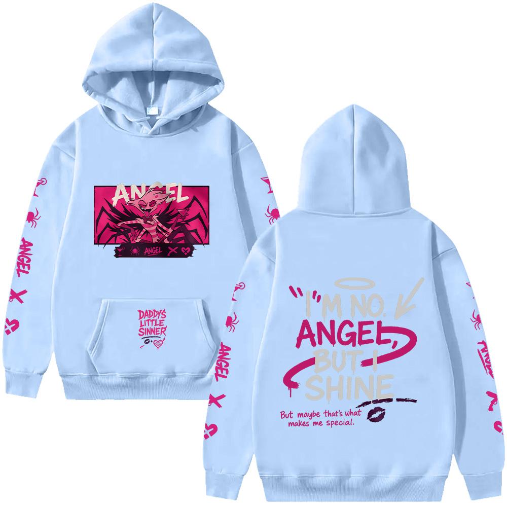 Angel Dust Hoodie Hazbin Hotel Harajuku Anime Pullover Demoncore Unisex Streetwear Niedlich Edgy Imp Geschenk für Fan Streetwear Kleidung XS hellblaue