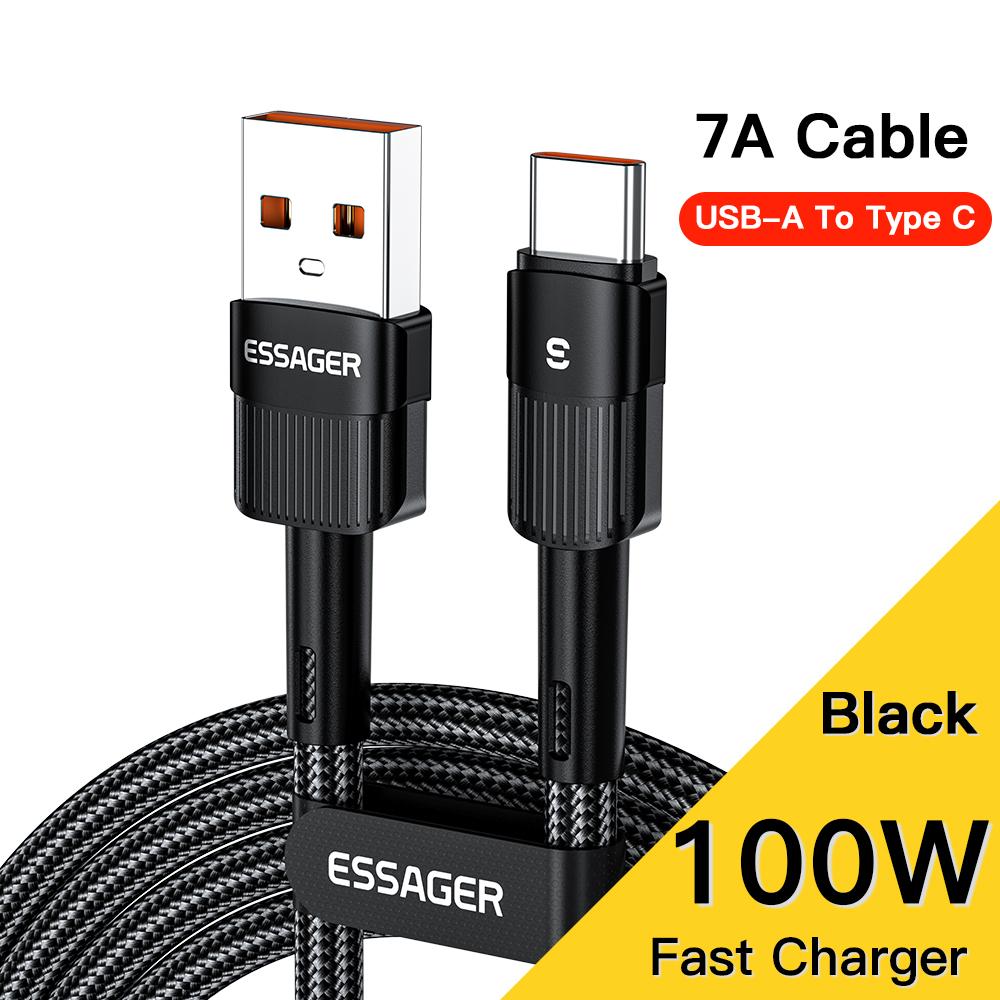 Essager 7A USB Typ C Kabel Typ C Kabel Handy Schnellladekabel USB C Kabel für Xiaomi Samsung Huawei Andriod Typ C Datenladekabel 0.5M (7A 100W A To C) schwarz