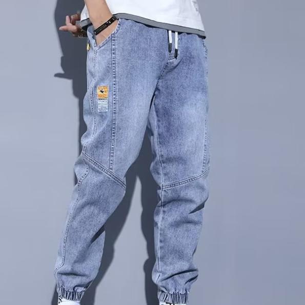 Herren Frühlings- und Herbstsaison Plus Size Loose Jeans Elastische Taille Schmutzige Verschleißfeste Arbeitshose Harun Freizeithose S