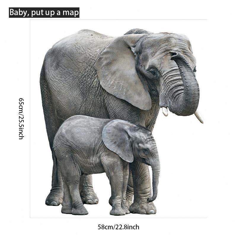 Realistische Elefanten Wandaufkleber für Schlafzimmer Wohnzimmer Kinderzimmer Kinderzimmer Heimdeko Wandkunst Vinyl Aufkleber Abziehen und Aufkleben Abnehmbar 30x60cmx2 bunt
