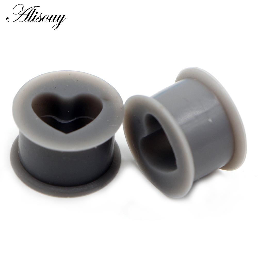 2 Stück Silikon-Ohrstöpsel und Tunnel in Herzform, flexible Ohrstöpsel, Ohr-Expander, Tunnel, Ohrringe, Messgeräte, Körperschmuck, Piercings 4mm grau
