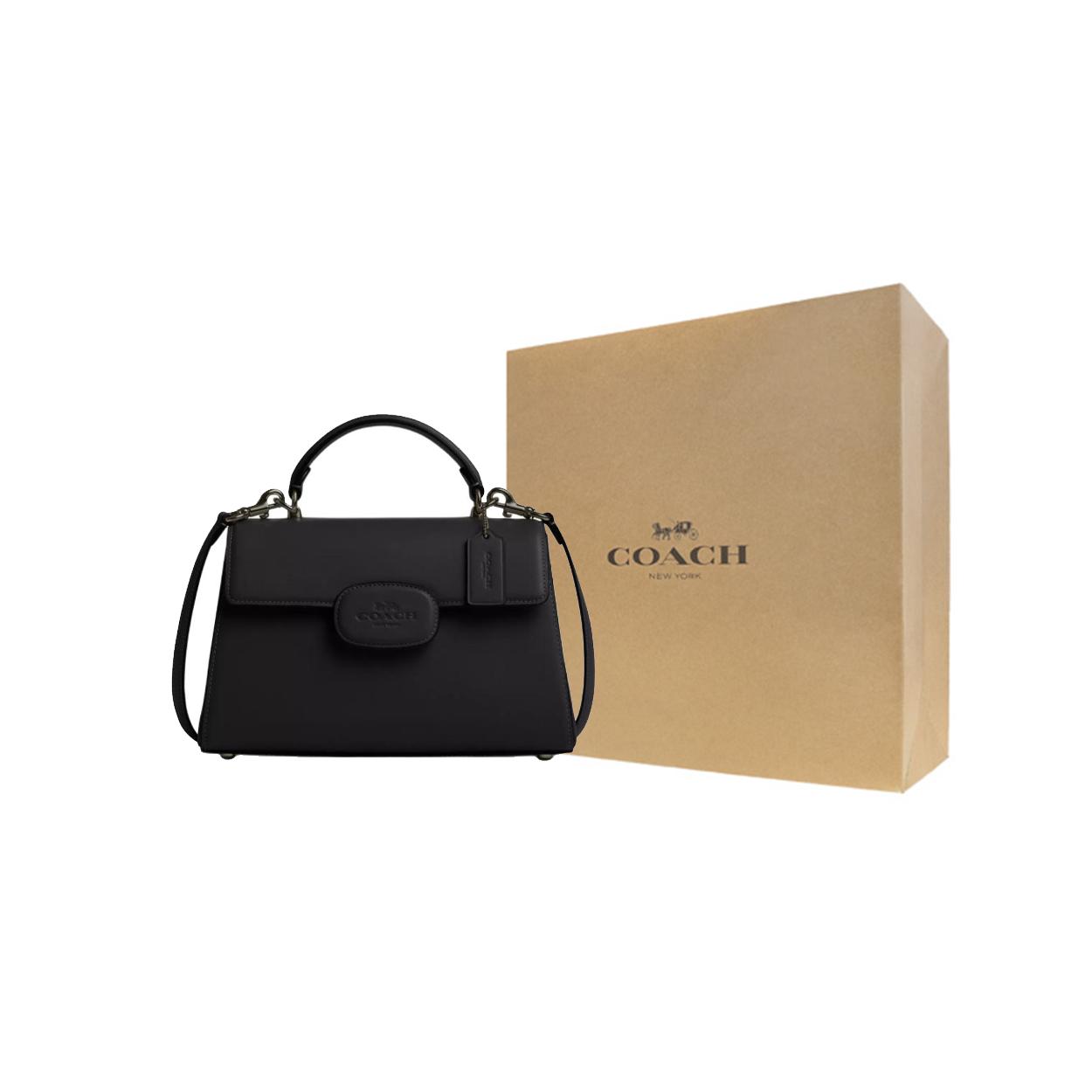 COACH Eliza Verfeinerte Kalbsleder Crossbody Handtasche Groß Damen Schwarz Gift Box Set (Basic Set + Yellow Gift Box) schwarz