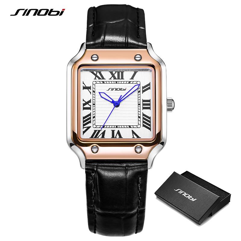 SINOBI Casual Design Herren Quarzuhren Mode Edelstahl Herren Armbanduhren Business Square Clock schwarz