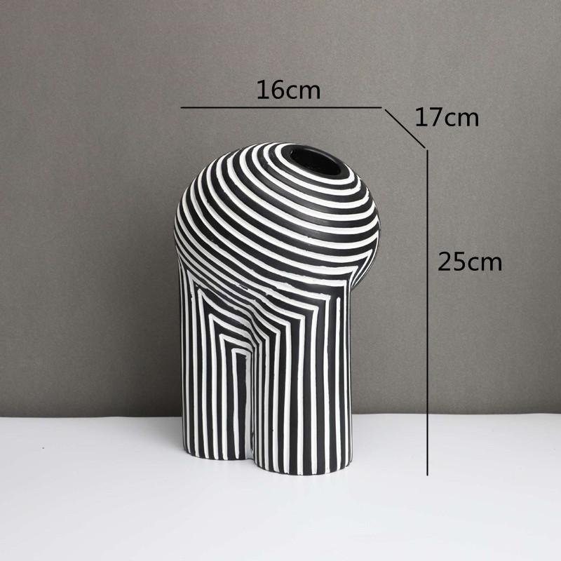 Kreative Harzvase Schwarz-Weiß Gestreifte Blumenvase Abstrakte Geometrie Handwerk Heimdekoration Terrarium Vasen Töpfe