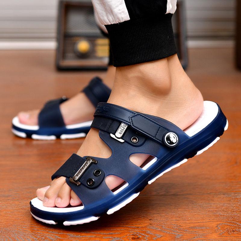 Herrenmode, lässige Sommerschuhe, modische Strand-Sandalen aus echtem Leder 40 blau