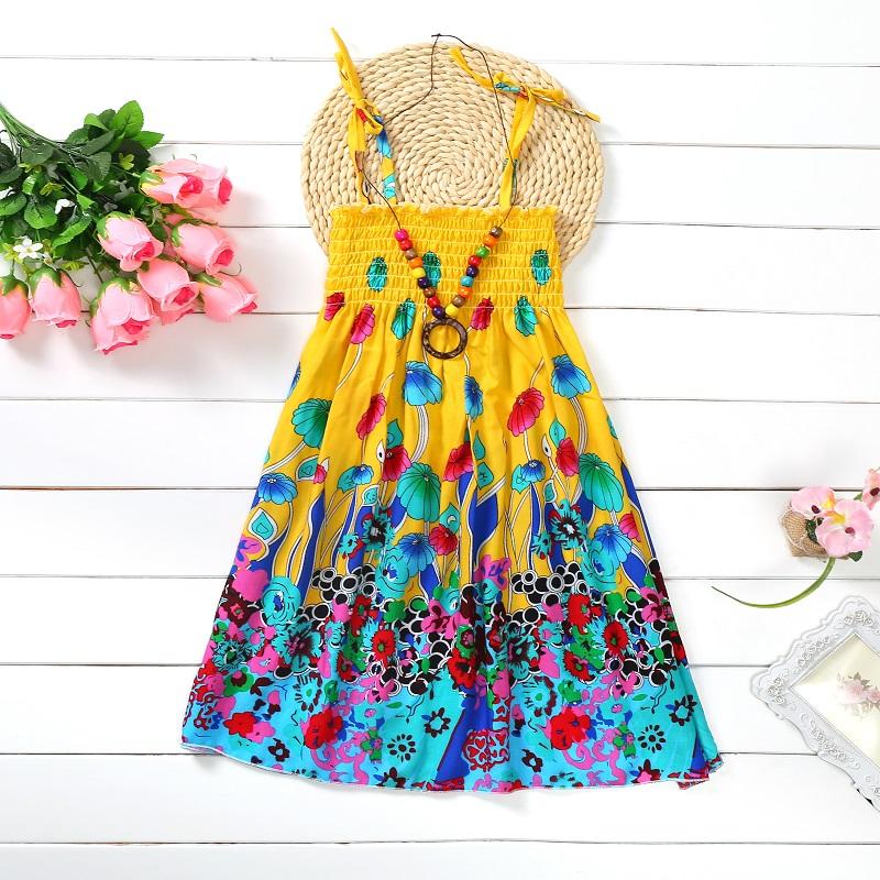 Sommer Mädchen Blumenkleid Träger Rüschen Bohemian Strand Prinzessinnenkleider für Mädchen Kleidung 2-12 Jahre 130 yellow
