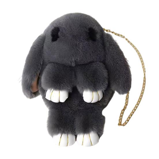Cartoon-Hasenförmige Umhängetasche Pelz-Hase Weiche Kunstleder-Schultertasche Flauschiger Niedlicher Hasen-Gurt dunkelgraue