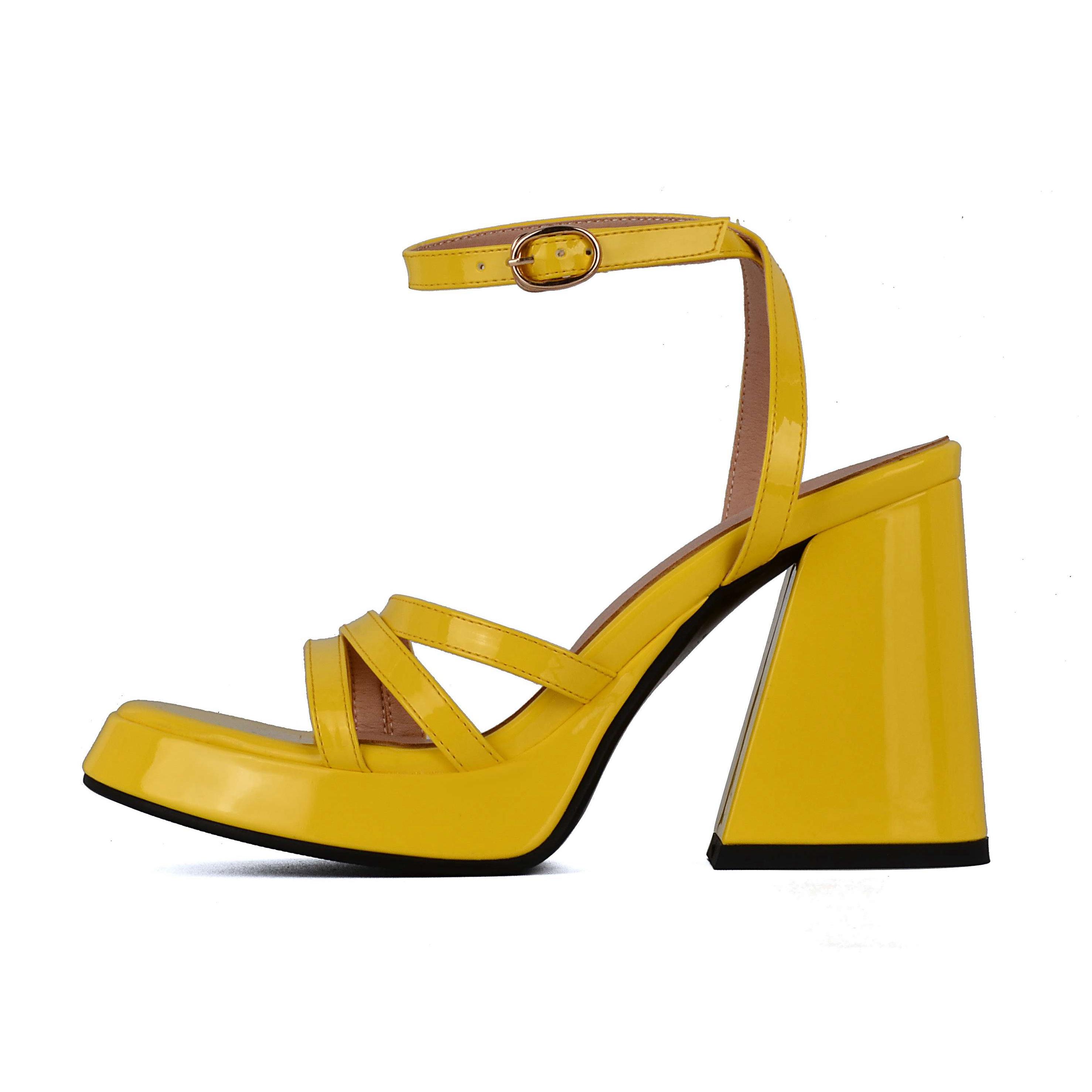 Krazing Pot PU Peep Toe Super High Heels Sommerschuhe Knöchelschnalle Moderne Partymode Damen Sandalen 40 gelb