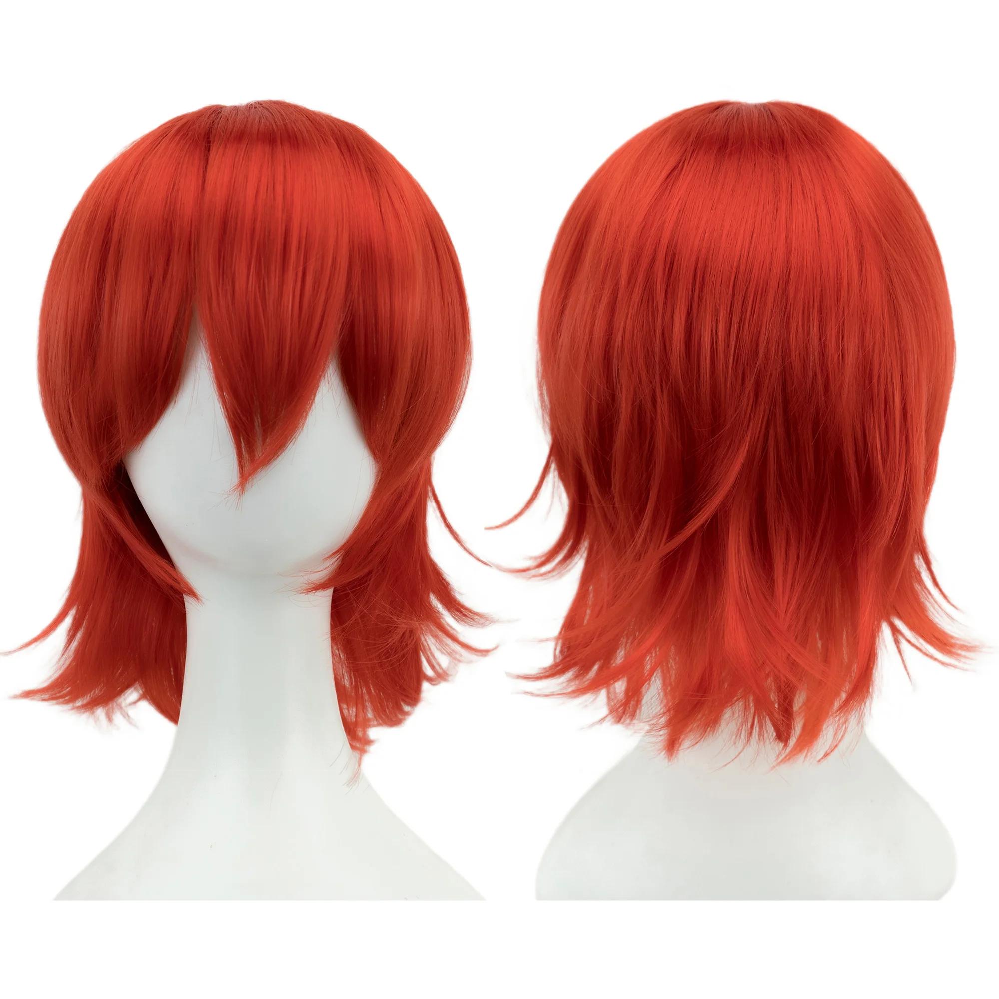 Synthetische Unisex 12 Zoll Kurze Cosplay Haare Party BOB Perücken mit Pony Rosa Blond Orange Halloween Kostüm Lolita Perücke Red-12inches