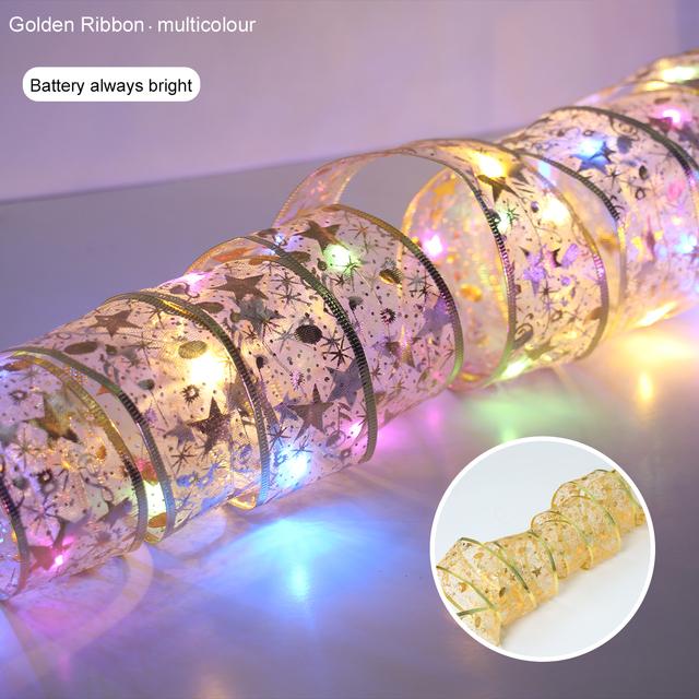 Band Fee Licht Weihnachtsdekoration Weihnachtsbaum Ornamente für Zuhause 2024 Bögen Lichterketten Navidad Natal Neujahr 2025 5M color light gold