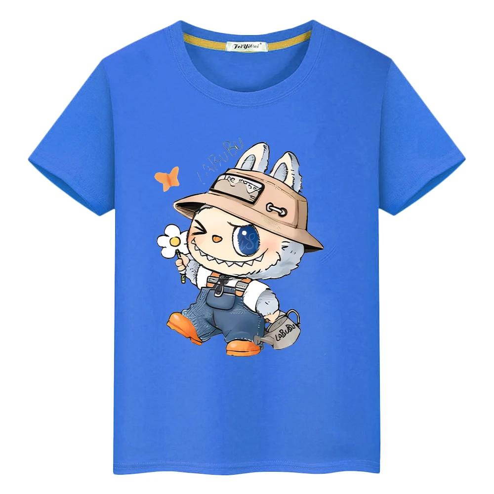 labubu 100% Baumwolle T-Shirt für Kinder Junge 10 Jahre Kleinkind Mädchen Kleidung Kawaii Oberteile Anime Kurz Stolz T-Shirt Y2K Kinderkleidung Mädchen 140 blau