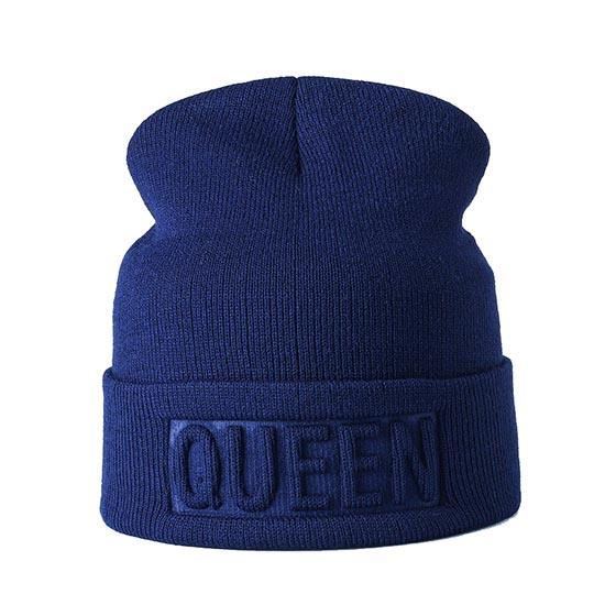 Winter Hut König Königin Mützen Mode Hip Hop Paare Kappe Casual Solide Hut Männer Frau Warme Gestrickte Beanie Ski Skullies motorhaube QUEEN navy blau