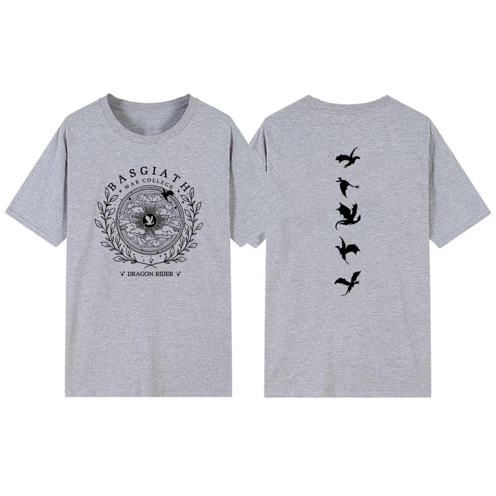 Basgiath War College 2-seitiges T-Shirt Fourth Wing Merch Shirt Bookish T-Shirt Damen Kurzarm Grafik T-Shirts Streetwear Top L graue