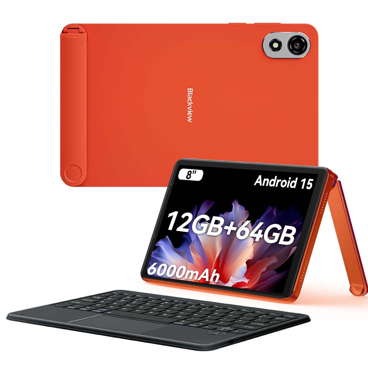 Blackview ZENO 1 8 Zoll HD-Bildschirm AI Tablet Android 15 4/6GB RAM 64/256GB ROM 6000mAh Motor 0820 Tablet with a keyboard orange