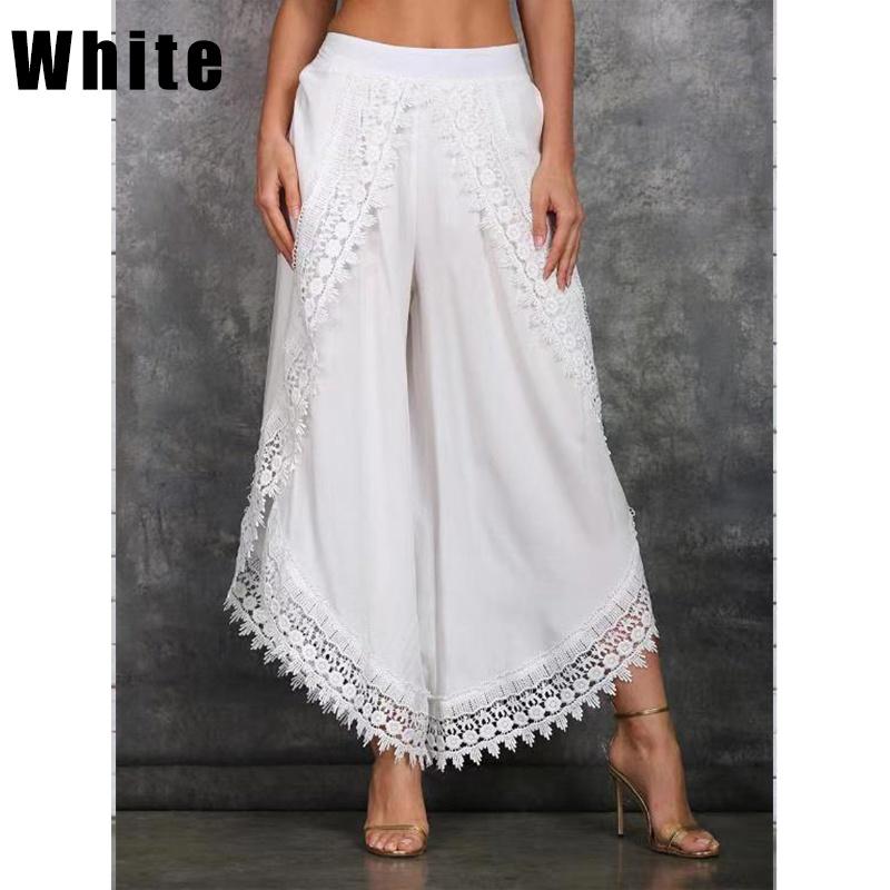 Sommer Mode frauen Spitze Harem Hosen Lose Beiläufige Damen Hosen Einfarbig Dünne Breite bein Hosen Frauen Plus größe XXL weiß