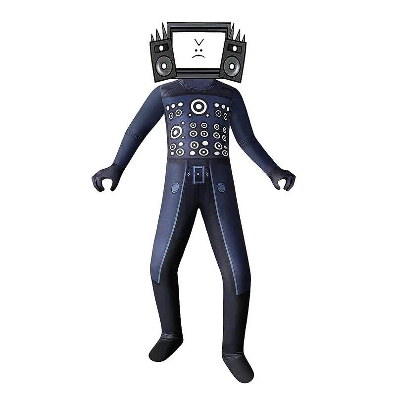 Skibidi Toilettenkostüm, Spiel, Cosplay, Lautsprecher, Mann, TV, Mann, Bodysuit, Overall, Maske, Cosplay, Halloween, Kostüme für Männer und Kinder 130 black