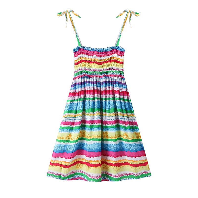 Sommer Mädchen Blumenkleid Träger Rüschen Bohemian Strand Prinzessinnenkleider für Mädchen Kleidung 2-12 Jahre 140 blue