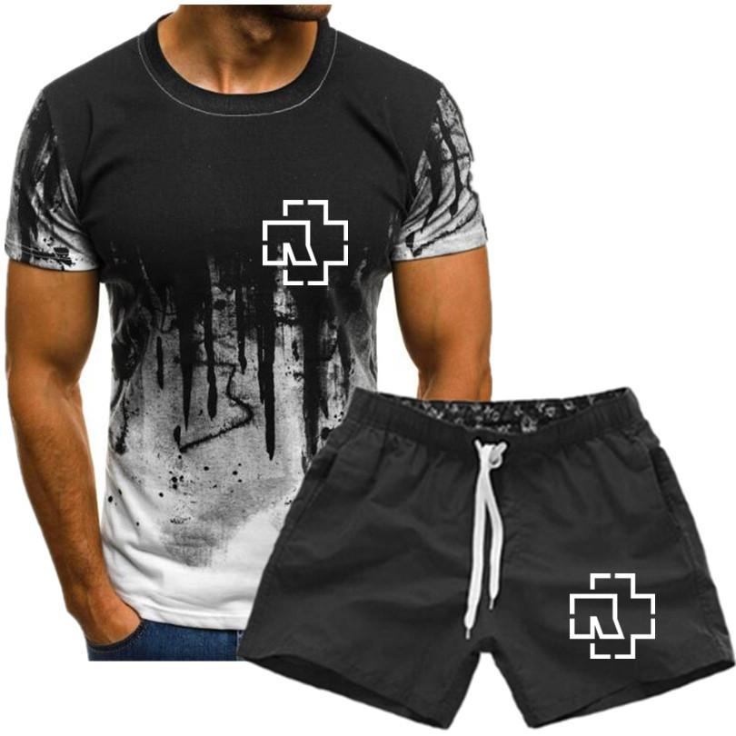 Herren Rammstein bedrucktes T-Shirt Fan Kurzarm Grafik T-Shirt Sommer Herrenanzug XL elfenbein