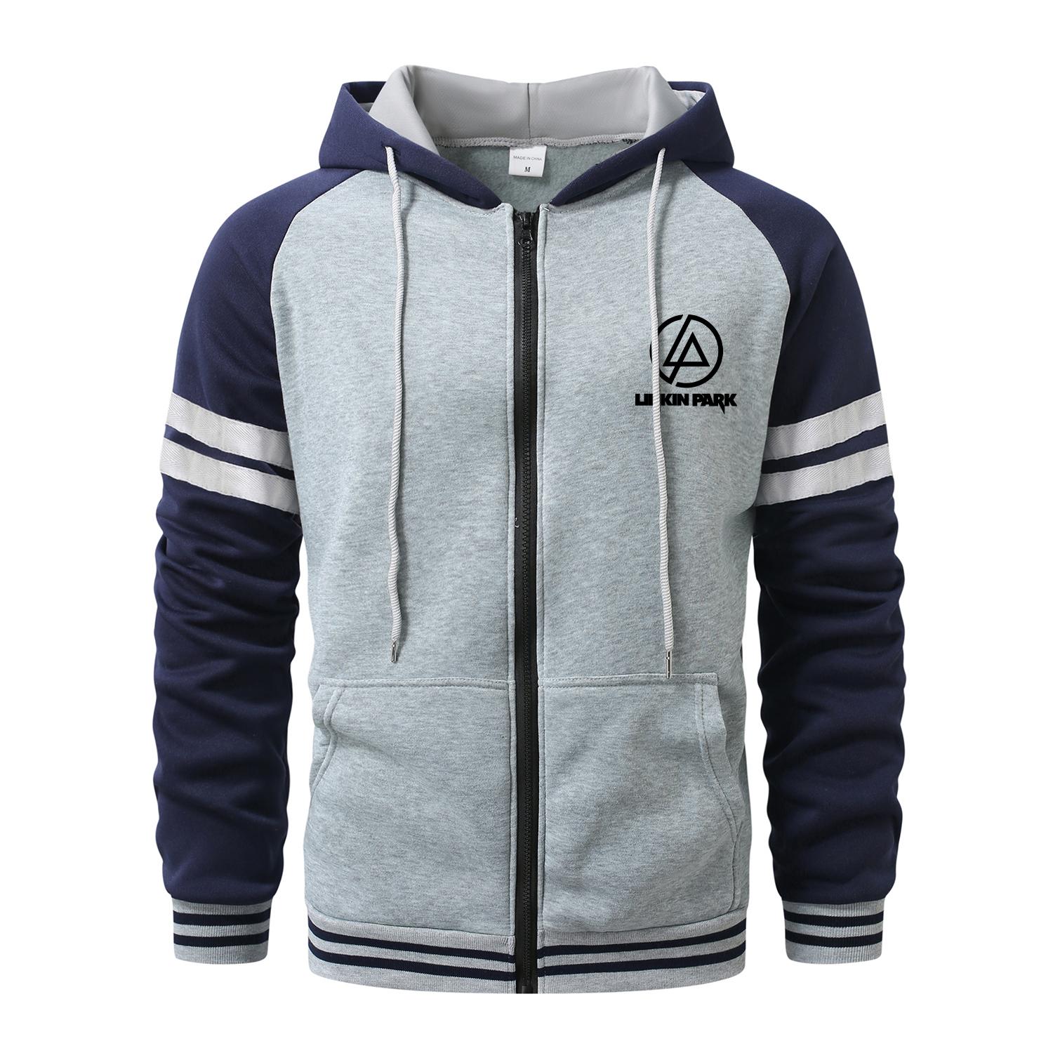 LINKIN PARK  Kapuzenpullover für Herren Cardigan mit Reißverschluss Kapuzenpullover mit Tasche Sport & Outdoor Herrenmode Kapuzenpullover & Sweatshirts Streetwear Casual Herrenmäntel L licht grau