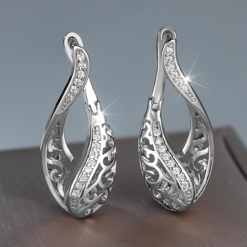 Böhmische Retro-Goldfarbene hohle Tropfenohrringe für Frauen und Mädchen, Kristall-Zirkon, Modeschmuck, Zubehör silber