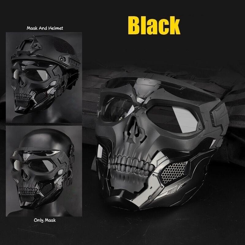Halloween-Schädelträger-Maske, Glasfaser-Nylon-Schlagfestigkeit, Airsoft, Paintball, Fahrrad-Kampfspiel, passend für FAST-Helm schwarz