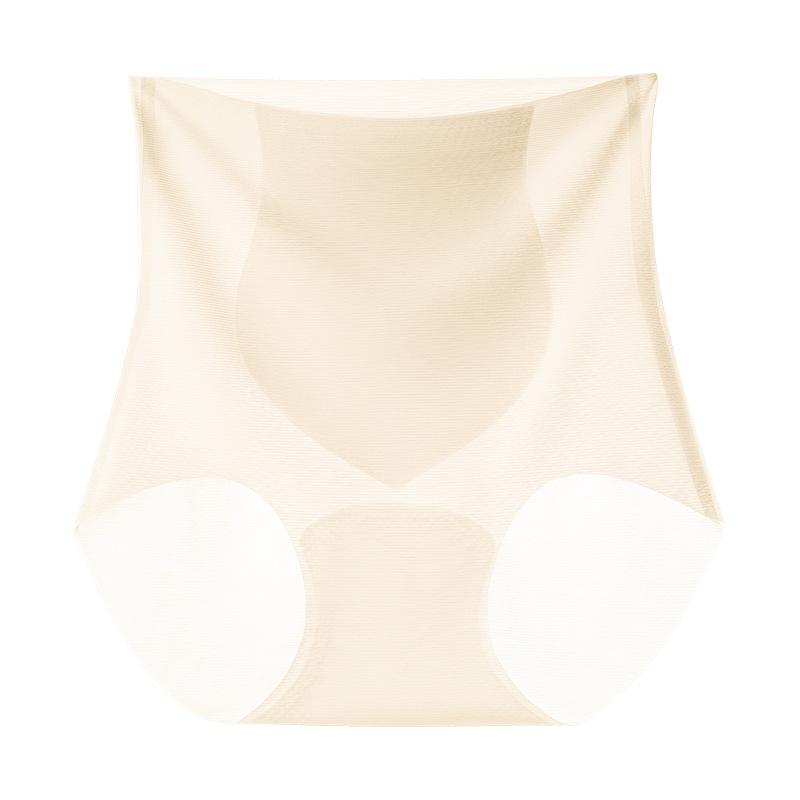 Ultradünne Damen-Bauchweghose aus nahtloser Eisseide mit hohem Bund und Baumwolle im Schritt zur Reduzierung des Bauches, Übergrößen-Slips, dünne Unterwäsche 2XL beige