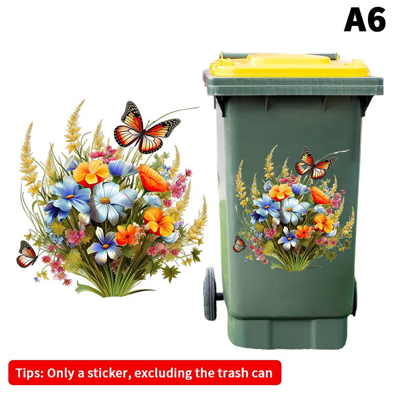 Sonnenblumen Mülleimer Aufkleber Floral Rad Mülleimer Aufkleber Selbstklebend Wasserdicht PVC Aufkleber Für Wände Badezimmer Heimdeko A6