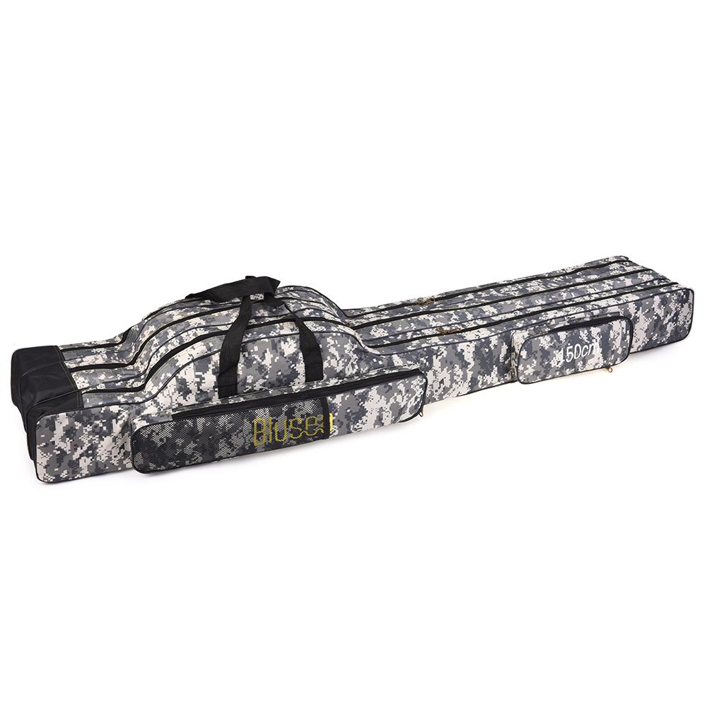 Blusea 120 cm/150 cm 3-lagige Angeltasche, tragbar, faltbar, für Angelruten und Rollen, zum Tragen von Angelgeräten 150cm grau