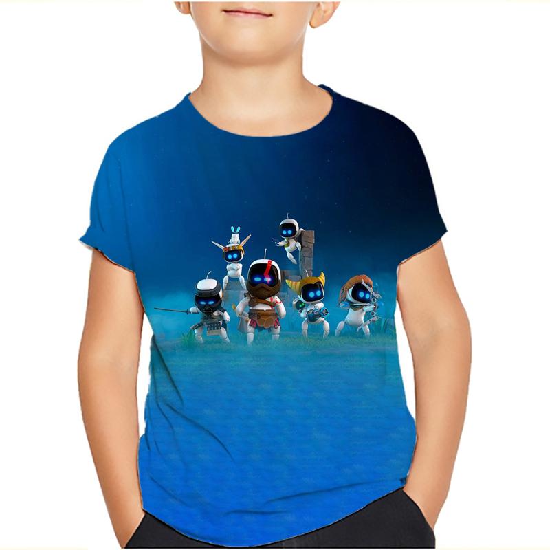 Spiel Astro Bot 3D gedruckt Kinder T-Shirt Kinder Kleidung Harajuku Cartoon Tees Casual Spaß Top Kleidung Mädchen Jungen T-Shirt 2024 120 tiefseeblau