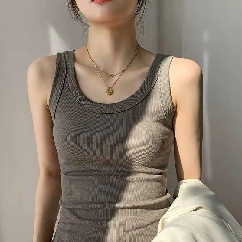 Geripptes Baumwoll-Tanktop mit U-Ausschnitt - Damenunterwäsche & Basisschicht, Sommer 2024 Stil, I-Rücken-Design XL
