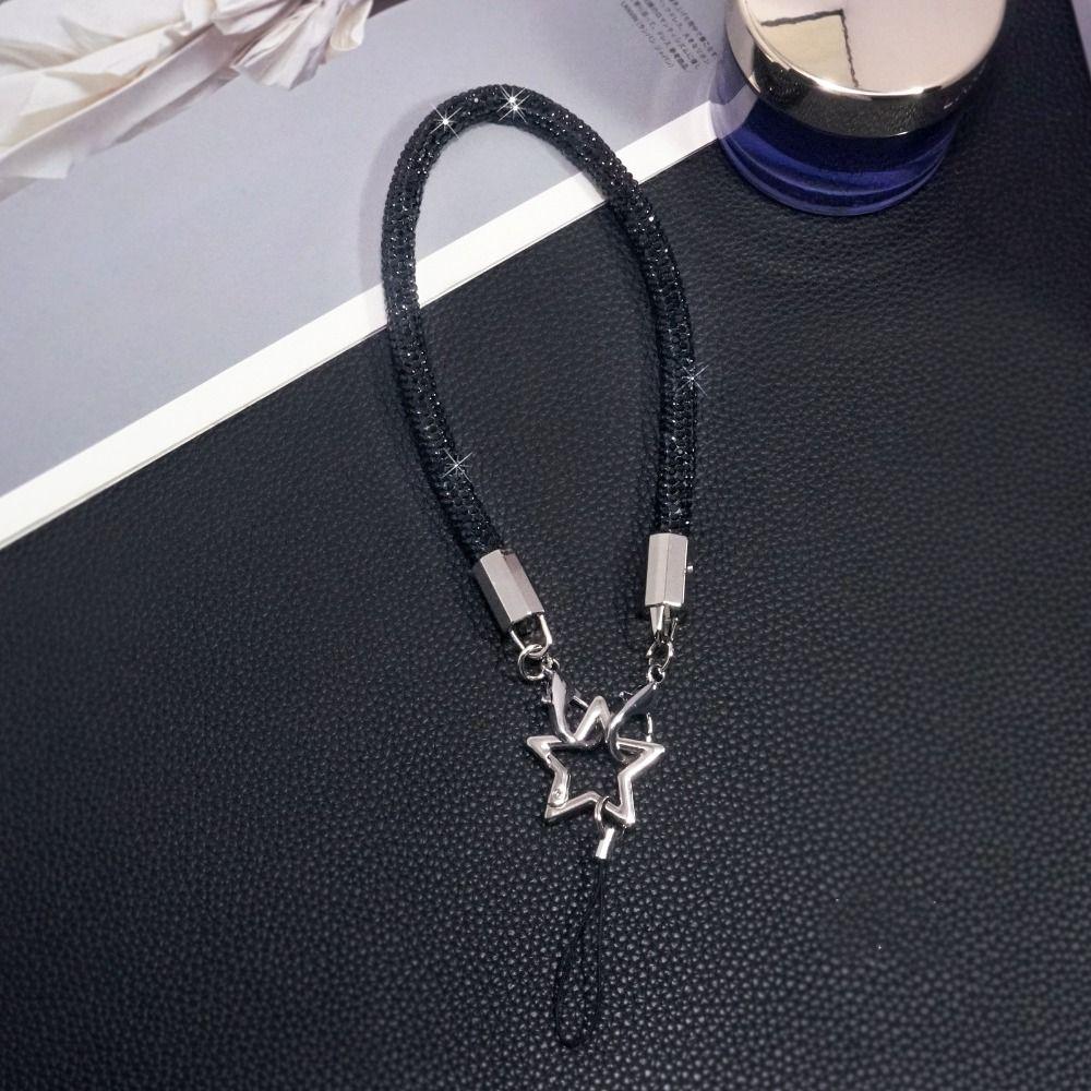 Helles Strass-Telefon-Lanyard, Kristall-Hängekordel, luxuriöses Telefon-Handgelenk-Seil, Telefon-Zubehör black 26cm