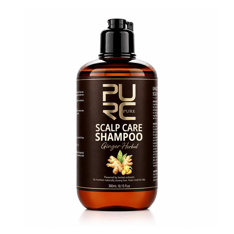 PURC 300ml 5-in-1 Anti-Haarausfall Shampoo Natürliches Ingwer Kräuter Shampoo für Männer Frauen Fördert das Haarwachstum und Pflegt Tiefenwirksam braun