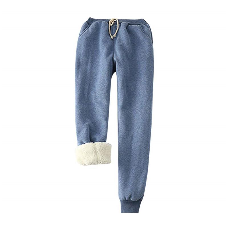 Warme Hose für den Winter, dünn, dicker Samt, lässige Woll-Fleece-Hose, Kaschmir-Hose für Damen, Baumwollhose S blau