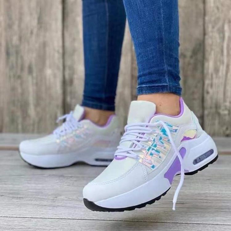 Neue Damen-Casual-Sneakers mit Schnürung, Keilabsatz, Sportschuhe, atmungsaktive Mesh-Schuhe, rutschfeste Schuhe, Plateau-Sneakers, Tennisschuhe, Größe 35–43 43 violett