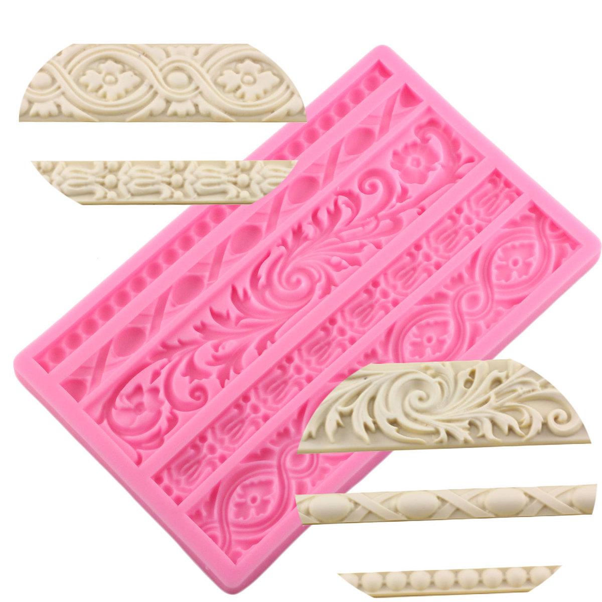 Silikonform, Barock-Schriftrolle, Relief, Kuchenrand, Fondant, Kuchendekorationswerkzeuge, Süßigkeiten-Schokoladenform rosa