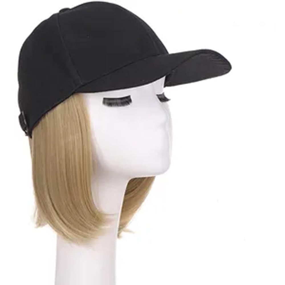 Sonnenschutz-Kappe Baseballkappe mit Haarverlängerung Verstellbar Schwarz Braun Haarteil für Damen 107