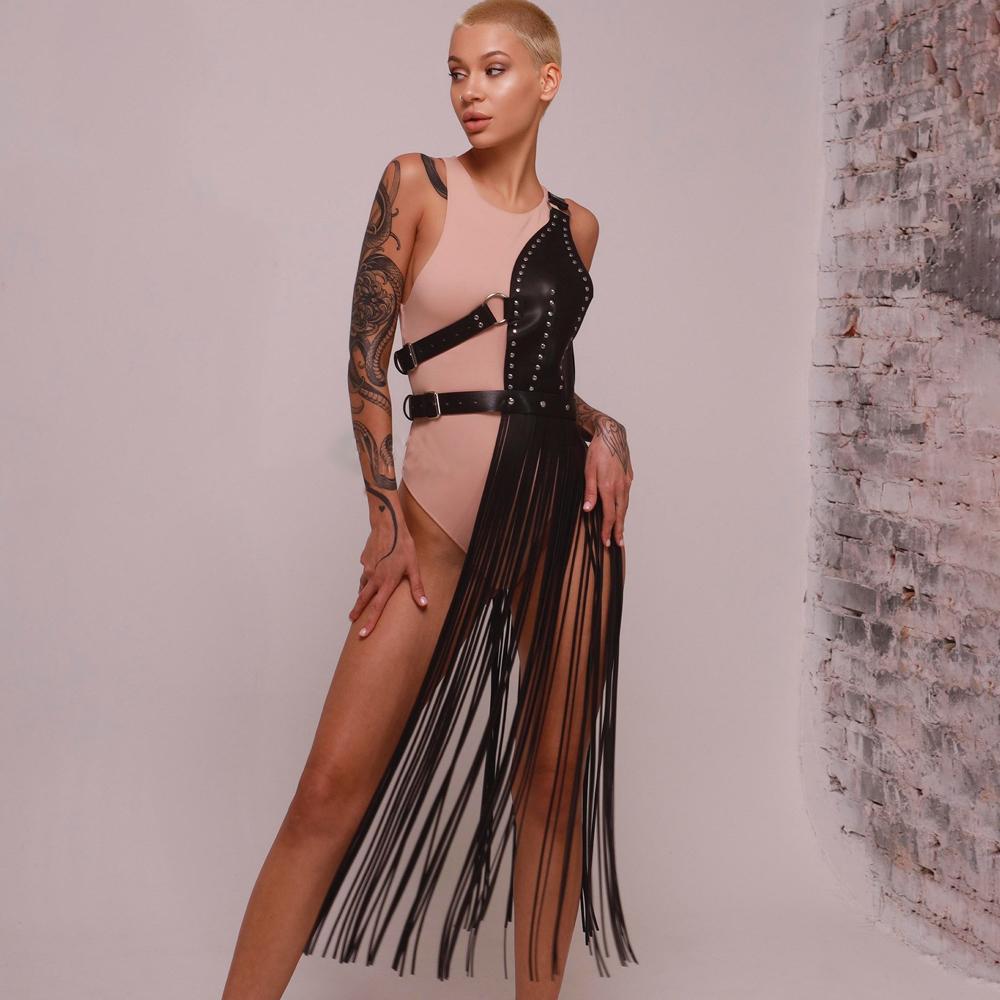 Sex Mode Body Harness Leder Dessous Frau Körper Rock Harness Bondage Dessous Strumpfhalter Fetisch Kleidung Damen Gothic Kleidung One Size schwarz