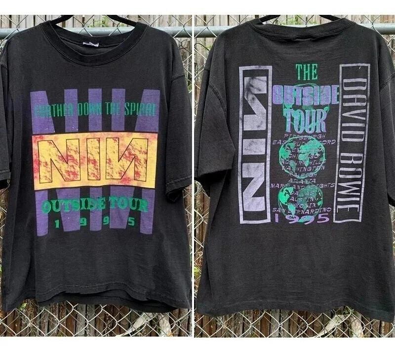 1995 Nine Inch Nails David Bowie The Outside Tour 2 Seiten Schwarz Unisex T-Shirt XXXXL