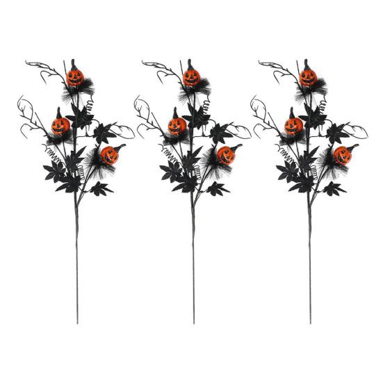 Artificial Halloween Stem Faux Curly Willow Branch with Pumpkin And Black Maple Leaves Gothic Fake Twig Picks for Vase DIY Home Decor 3pcs