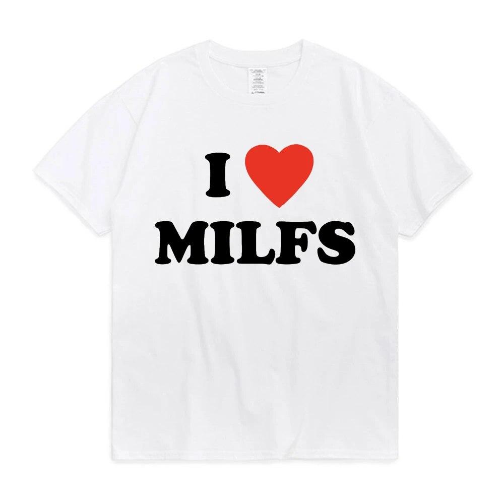 T-Shirts mit Aufdruck „I Love MILFS I Heart Hot Moms“ für den Sommer, für Männer und Frauen, kurzärmelig, lässig, Harajuku, modische T-Shirts XS weiß