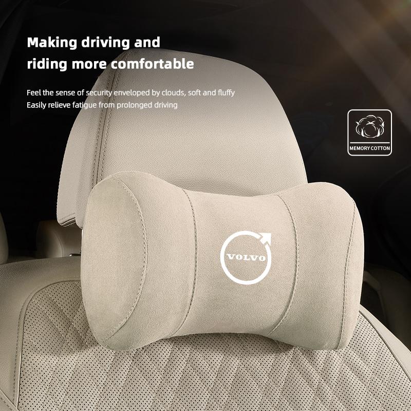Autositz Wildleder Memory-Schaum Nackenkissen Kopfstütze für Volvo Xc60 Xc90 V40 V60 S60 V50 V90 S80 C40 XC40 V70 XC70 C30 C70 Rdesign beige