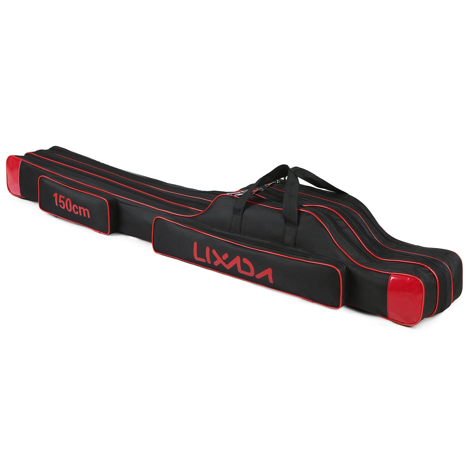 Lixada 3-lagige Angelruten-Tasche, tragbar, zusammenklappbar, Angelruten-Tragetasche, Angelrolle, Tackle-Aufbewahrungstasche 150cm schwarz/rot